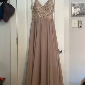 Kennedy blue bridesmaid dress with lace in cappuccino